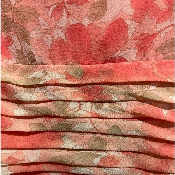 100 % Silk Dress- Floral Orange, Pink ...Spaghetti Straps, Pleated waistband - Picture 3 of 6